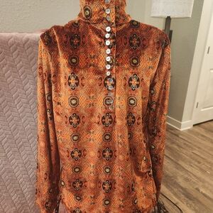 Soft Surroundings Orange Patterned Button Down Shirt